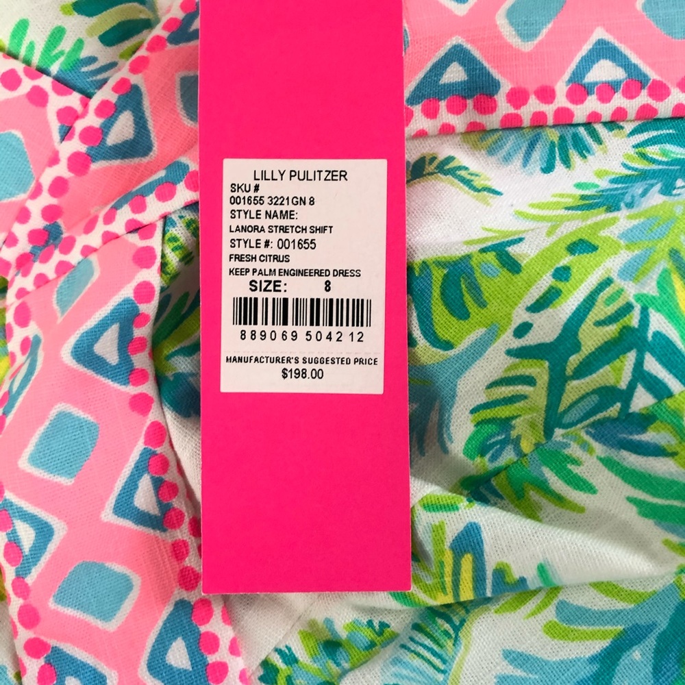 Lilly Pulitzer Sleeveless V-Neck Palm Print Sheath Dress in Green & Pink - Picture 5 of 7